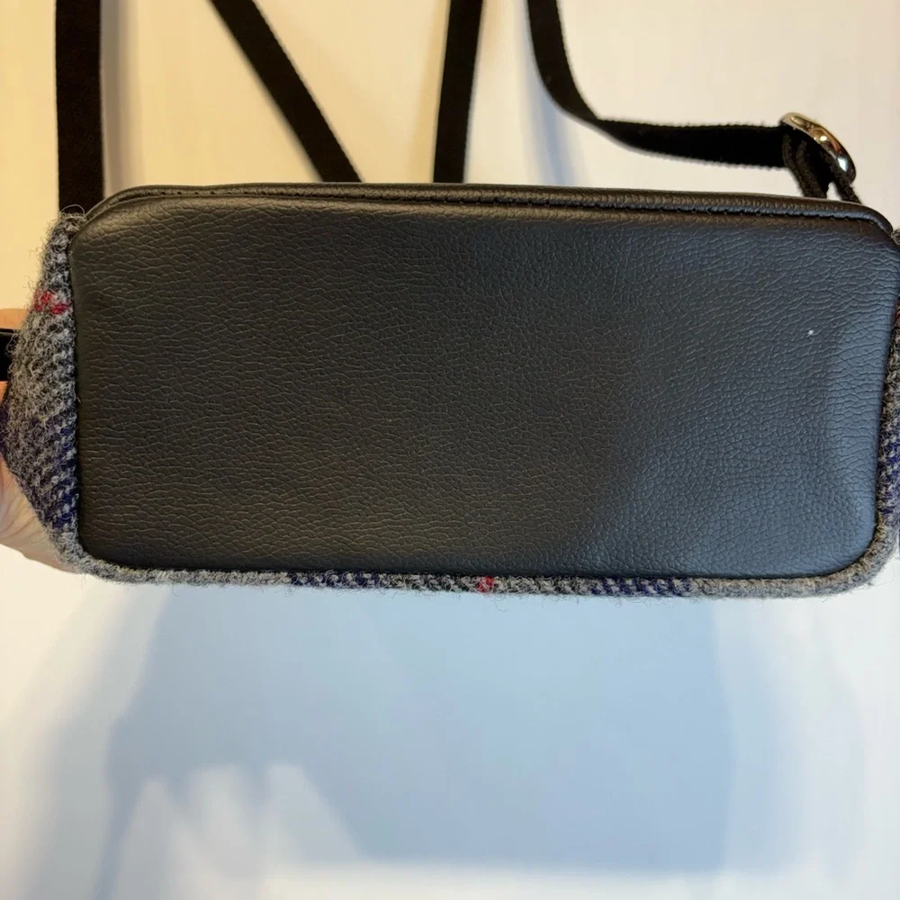 Harris Tweed mini back pack in grey and blue plaid pattern